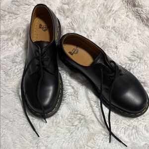 Dr. Martens Black Leather 3-Eye Shoes with Yellow Stitching